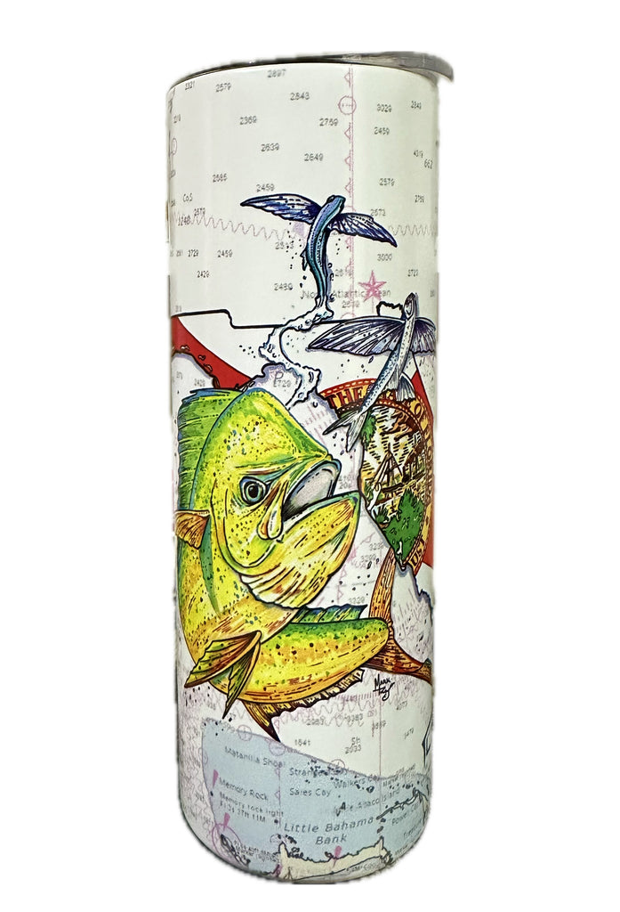 Lobo Lures Florida Mahi Chart Series Super Glow 20 oz. Skinny Tumbler, Fishing gift idea, Mahi Tumbler, Fishing Tumbler, Fishing apparel, Amazon gift ideas, Mark Ray Art, Florida Flag Gift, Florida Fishing