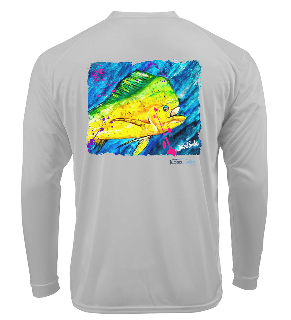 Lobo Lures Electric Mahi Vibe Performance UPF 50+ T-shirt, LPG Apparel CO, LPG Apparel, Fishing T-Shirt, Mahi Fishing T-Shirt, Mahi Fishing, Fishermen gift, Fishing Gift Idea, Fishing Gift Ideas, Lobo Lures t-Shirt, Flogrown, HUK T-shirt, Guy Harvey T-Shirt, Grey 