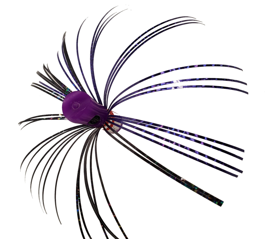 Lobo Lures #30M Skipjack Hybrid UV 2.0 Baitfish Head Meathead, Joe shutes style lure, Dredge head lure, ballyhoo lure, tournament lure, Mylar Lure, Mahi Lure, tuna lure, tuna lures, mahi lures, Black and Purple