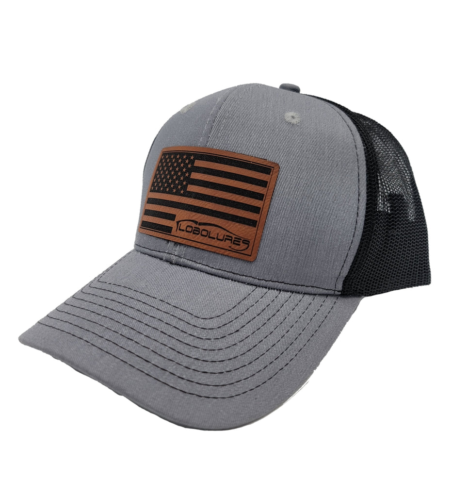 Lobo Lures USA Flag Leather Patch Series Baseball Hat, Lobo Lures Hat, Fishing Hat, Patriotic Hat, Fishing Hats, Leather Patch Hat, Leather Patch Hats