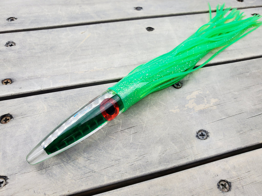 Lobo Lures #32 Green Machine Bullet 12" Trolling Lure Tuna lures,tuna Tackle, Trolling Lures
