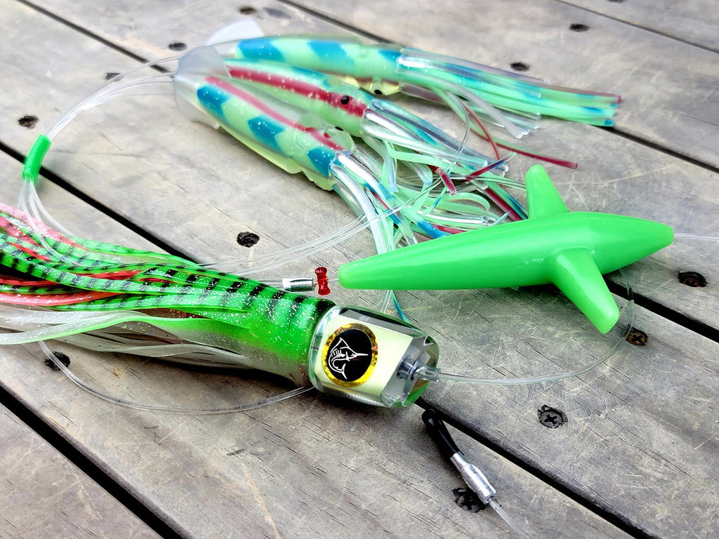 Lobo Lures #225 Pelagic Magic & Squidnation LUMO Super Glow Daisy Chain, Pakula Lures, Pakula Lumo, Pakula Glow, Glow Lures, Tuna Lures, Tuna Lure, Marlin Lure, Bigeye glow Lure