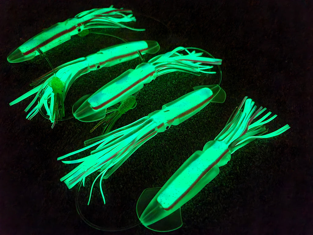 SquidNation Pakula Gamefish 8" Longtail Tuna Flippy-Floppy Thing Daisy Chain Lobo Lures, Pakula Lures Lumo, Glow, Glow Daisy Chain