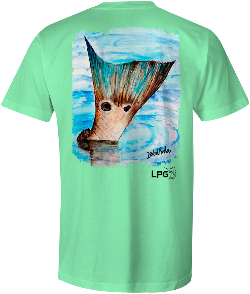 Lobo Lures -LPG Apparel Co. Redfish Tail Cotton T-Shirt, Redfish Fishing Tee, Redfish Tee, Redfish T-Shirt, Florinda T-Shirt