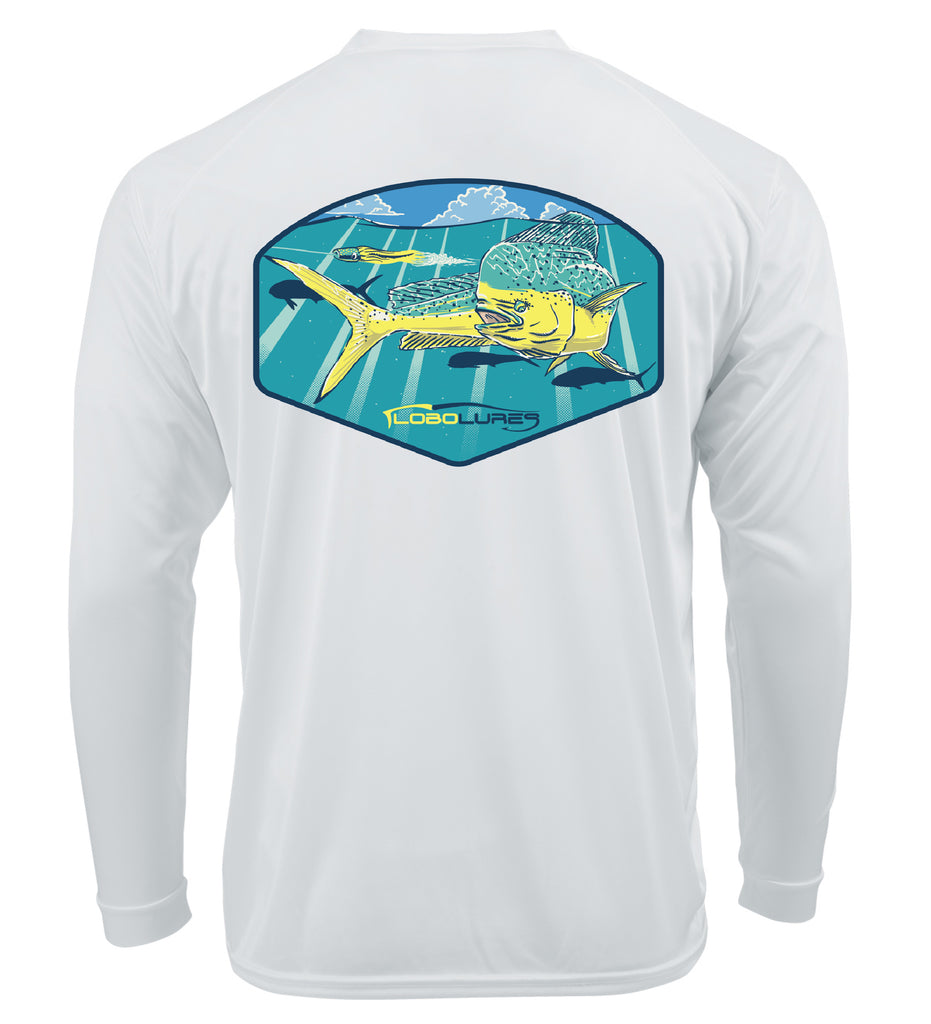 Lobo Lures Bully Dorado Lifestyle Fishing Long Sleeve Performance UPF50+ Dri-fit T-Shirt, HUK, Aftco, Fishing T-shirt, Southern Fin, Under Armor 