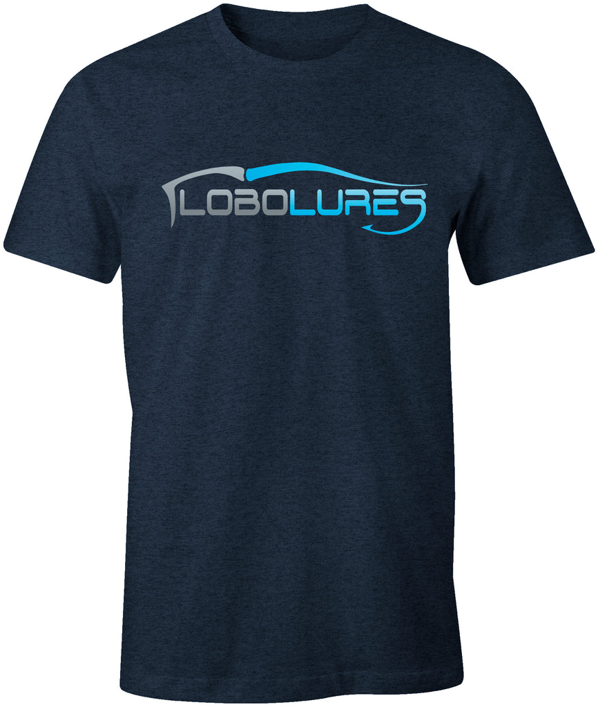 Lobo Lures Signature Lure Logo Premium Cotton T-Shirt Fishing Tee, Fishing Tackle T-Shirt, Fishing Apparel In Navy
