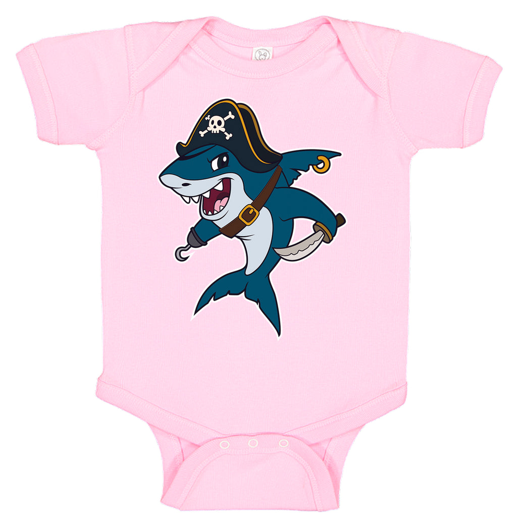 LPG Apparel Co. Pirate Great White Shark Fishing Cotton Baby Bodysuit Bass Fishing Baby Onesie, lobo Lures onesie, Ink Trendz Onesies, Fishing onesies, Montauk Onesies, Coastal Onesies, Fishing Baby Onesies, Baby girls onesie, Baby girls Fishing Onesie, Shark Onesie, Pirate onesie, Baby Shark