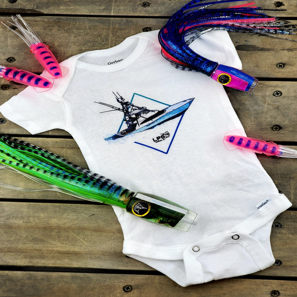 LPG Apparel Co. Diamond Sportfish Baby Onesie® One-Piece Bodysuit Sport Fishing Boat, Viking Yachts Onesie, Viking Sportfish, Tournament Onesie