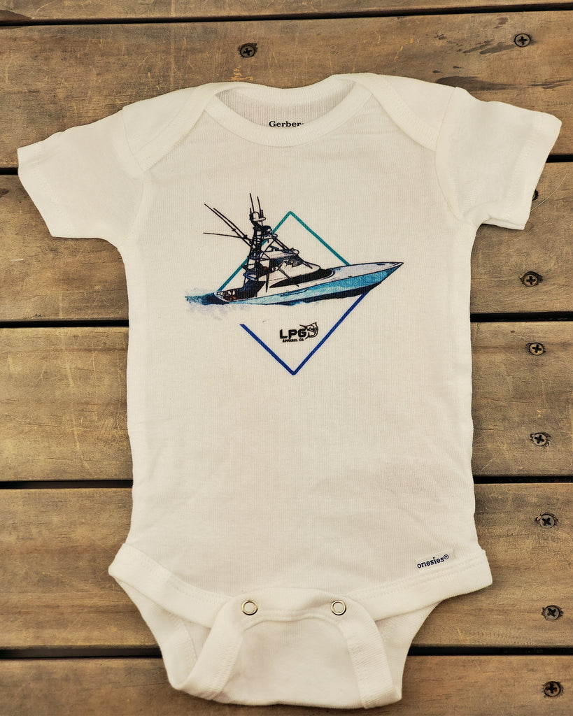 LPG Apparel Co. Diamond Sportfish Baby Onesie® One-Piece Bodysuit Sport Fishing Boat, Viking Yachts Onesie, Viking Sportfish, Tournament Onesie
