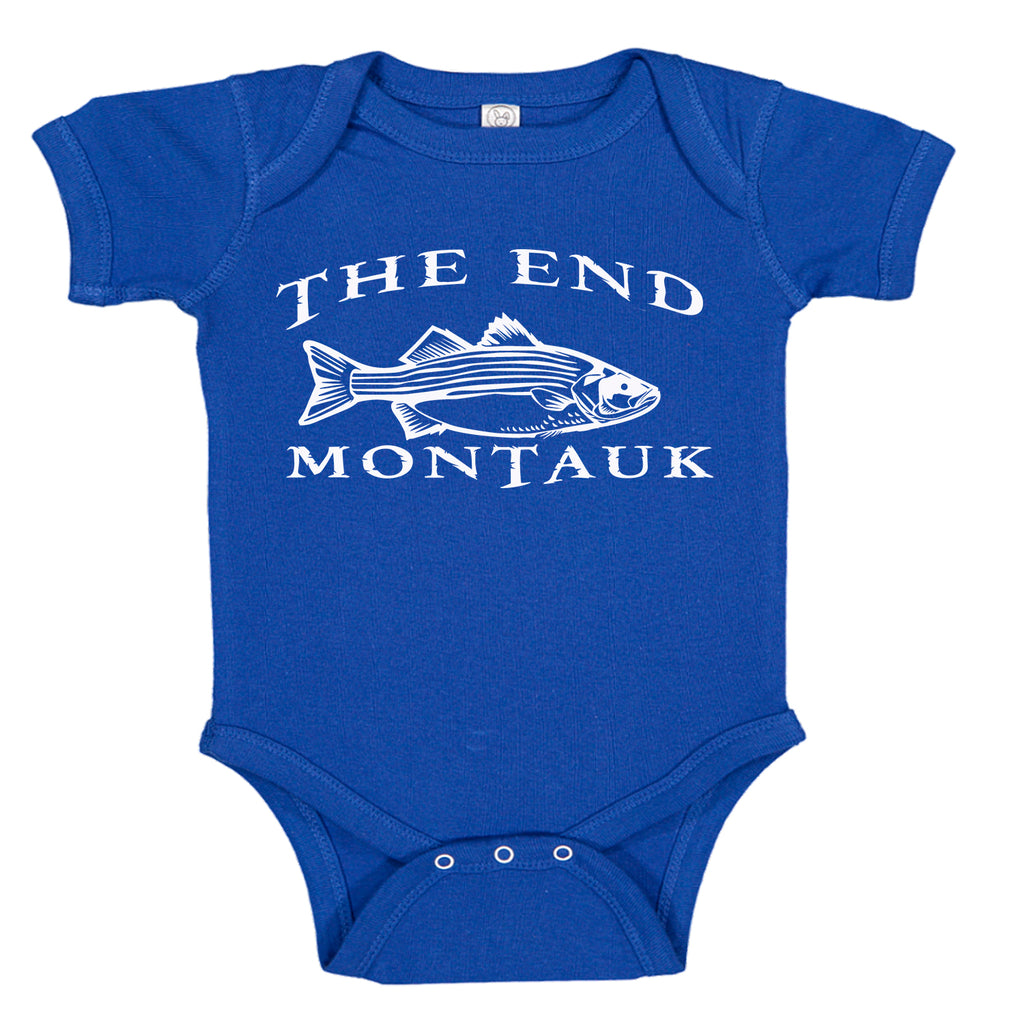 LPG Apparel Co. THE END MONTAUK Bass Fishing Cotton Baby Bodysuit Bass Fishing Baby Onesie, lobo Lures onesie, Ink Trendz Onesies, Fishing onesies, Montauk Onesies, Coastal Onesies, Fishing Baby Onesies