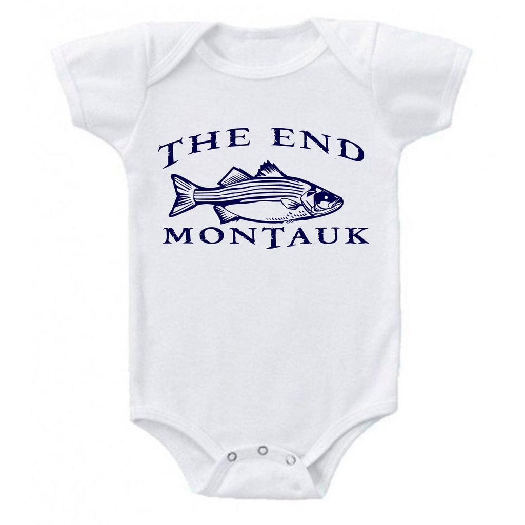 LPG Apparel Co. THE END MONTAUK Bass Fishing Cotton Baby Bodysuit Bass Fishing Baby Onesie, lobo Lures onesie, Ink Trendz Onesies, Fishing onesies, Montauk Onesies, Coastal Onesies, Fishing Baby Onesies, Baby boys onesie, Baby boys Fishing Onesie